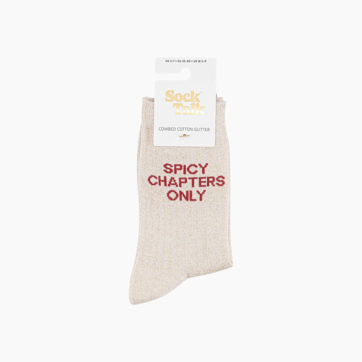 Spicy Chapters Only - cream glitter cotton socks. Literary book lover gift | Laughing Sisters UK