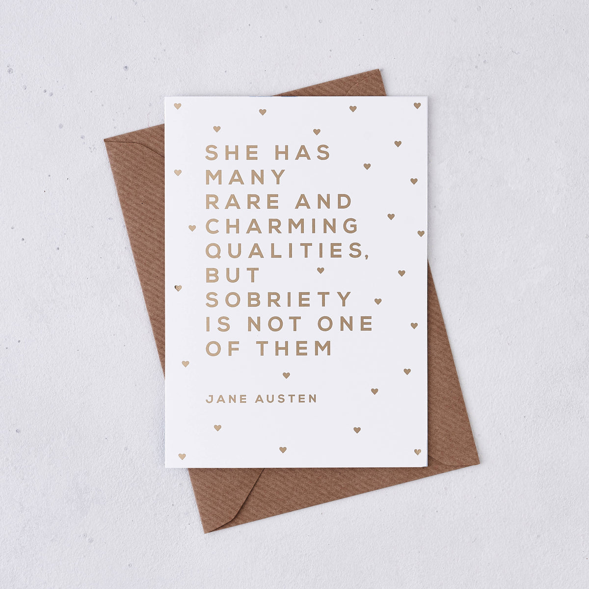 Funny 'rare and charming qualities' Jane Austen Quote Greeting Card | Laughing Sisters UK