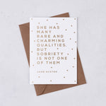 Funny 'rare and charming qualities' Jane Austen Quote Greeting Card | Laughing Sisters UK