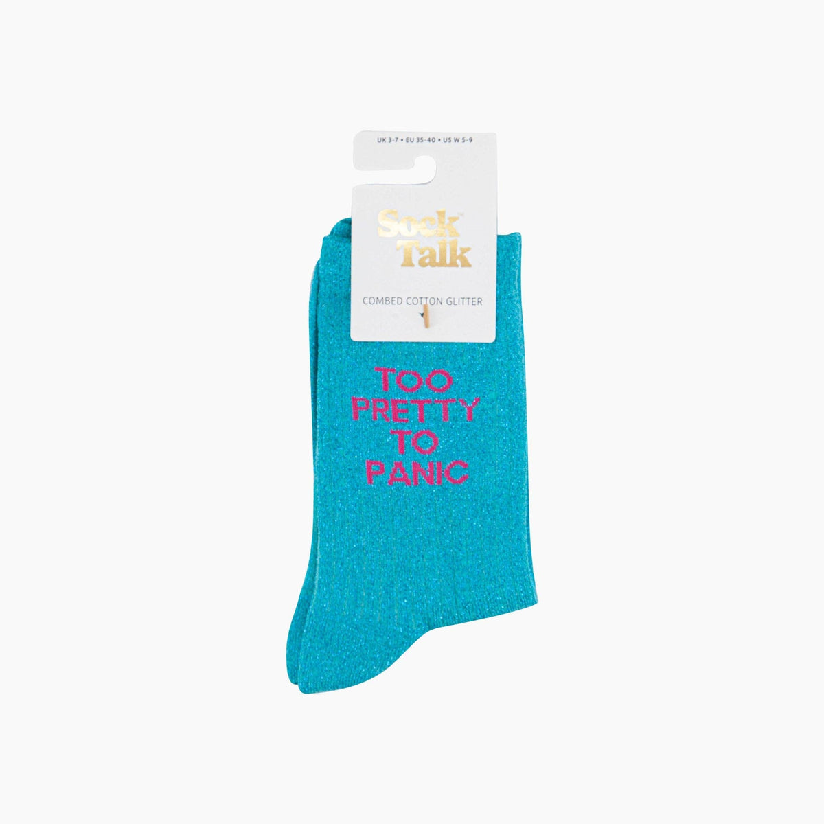 Too pretty to panic - turquoise glitter cotton women's socks | Laughing Sisters UK