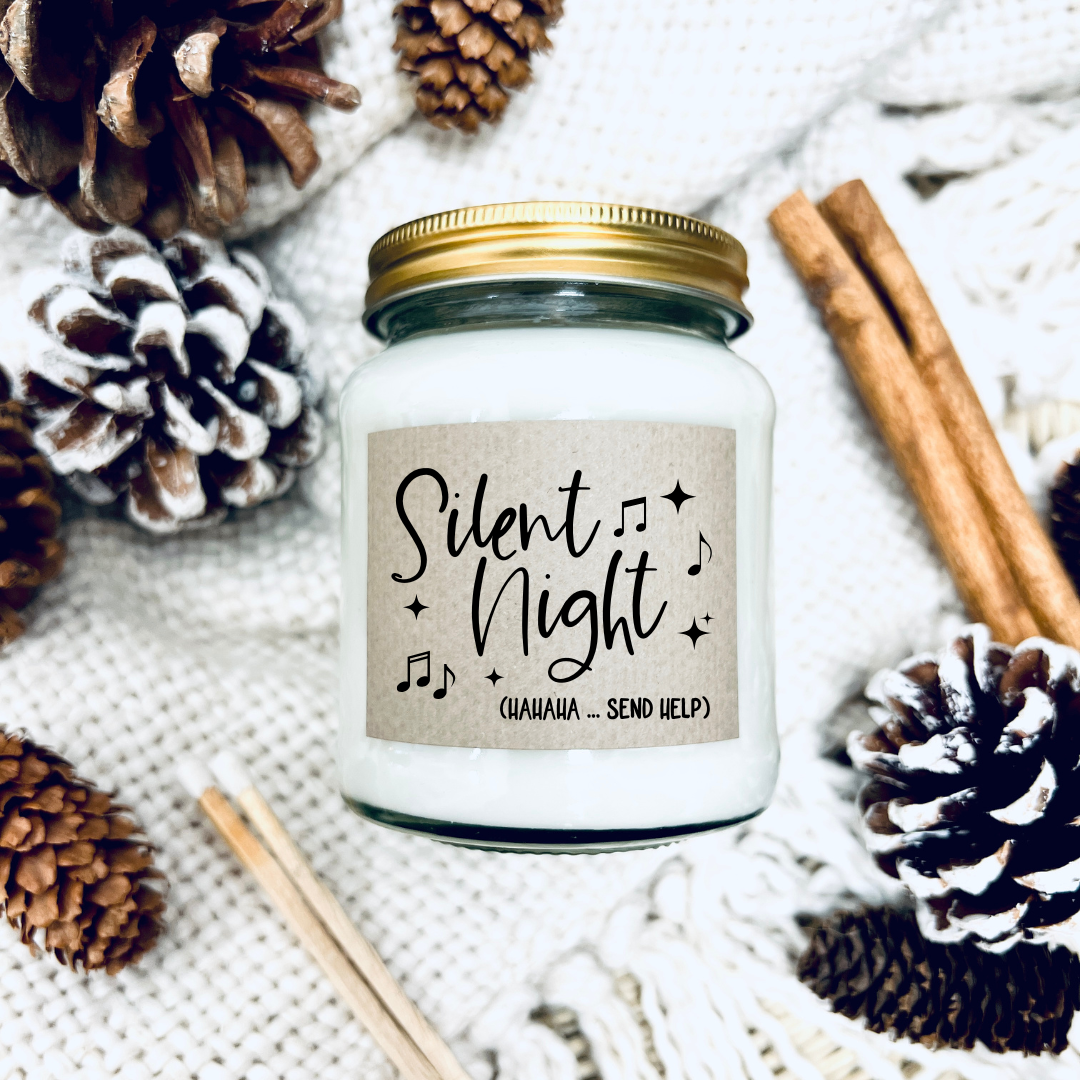 Funny 'Silent Night (send help) Scented Christmas Candle | Laughing Sisters UK