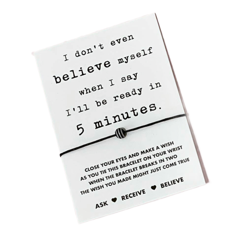 Funny wish string bracelet for someone who is always late | Laughing Sisters UK