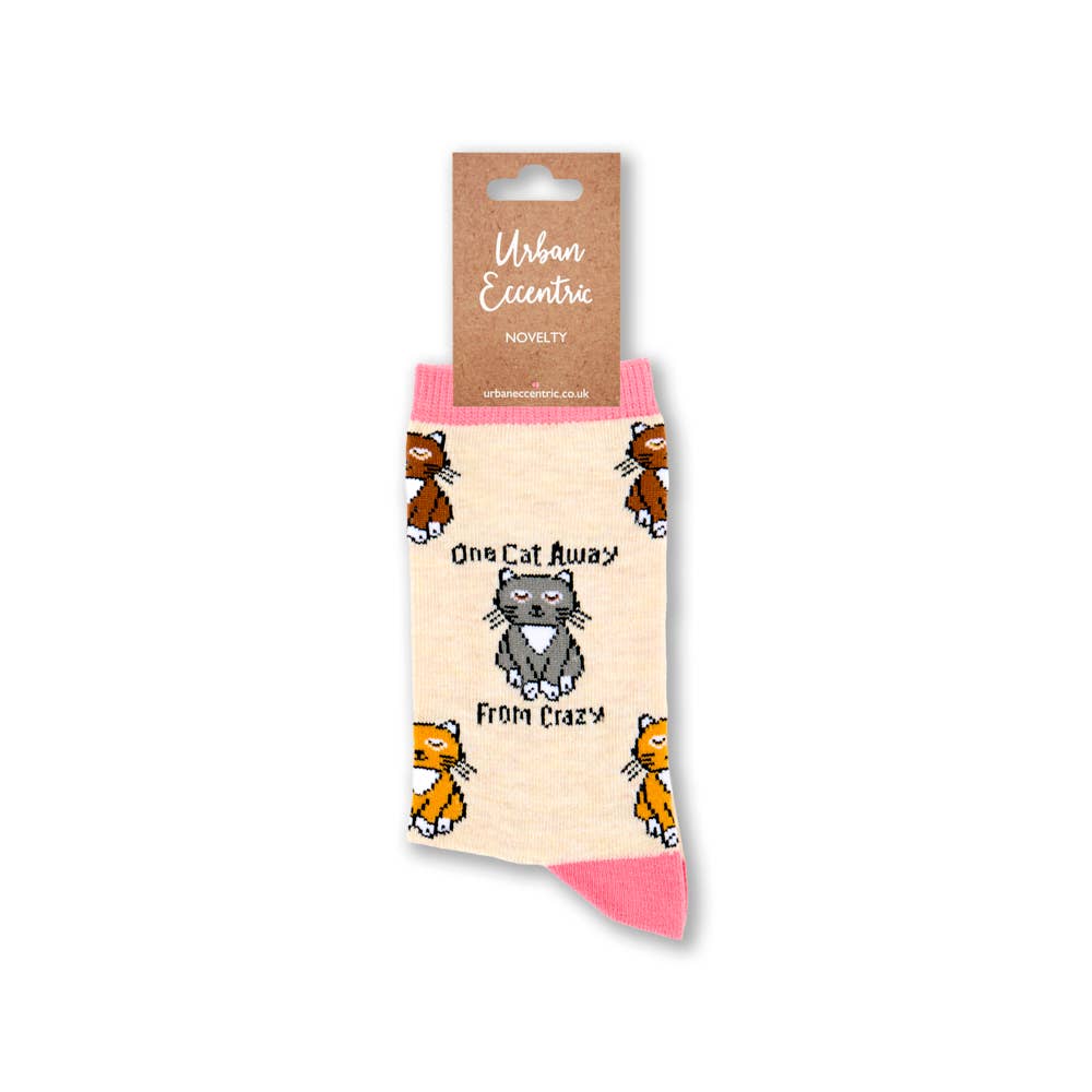 One cat away from crazy - funny womens cat socks | Laughing Sisters UK