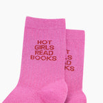 Hot girls read books - pink glitter socks. Socks for book lovers, literary gifts | Laughing Sisters UK