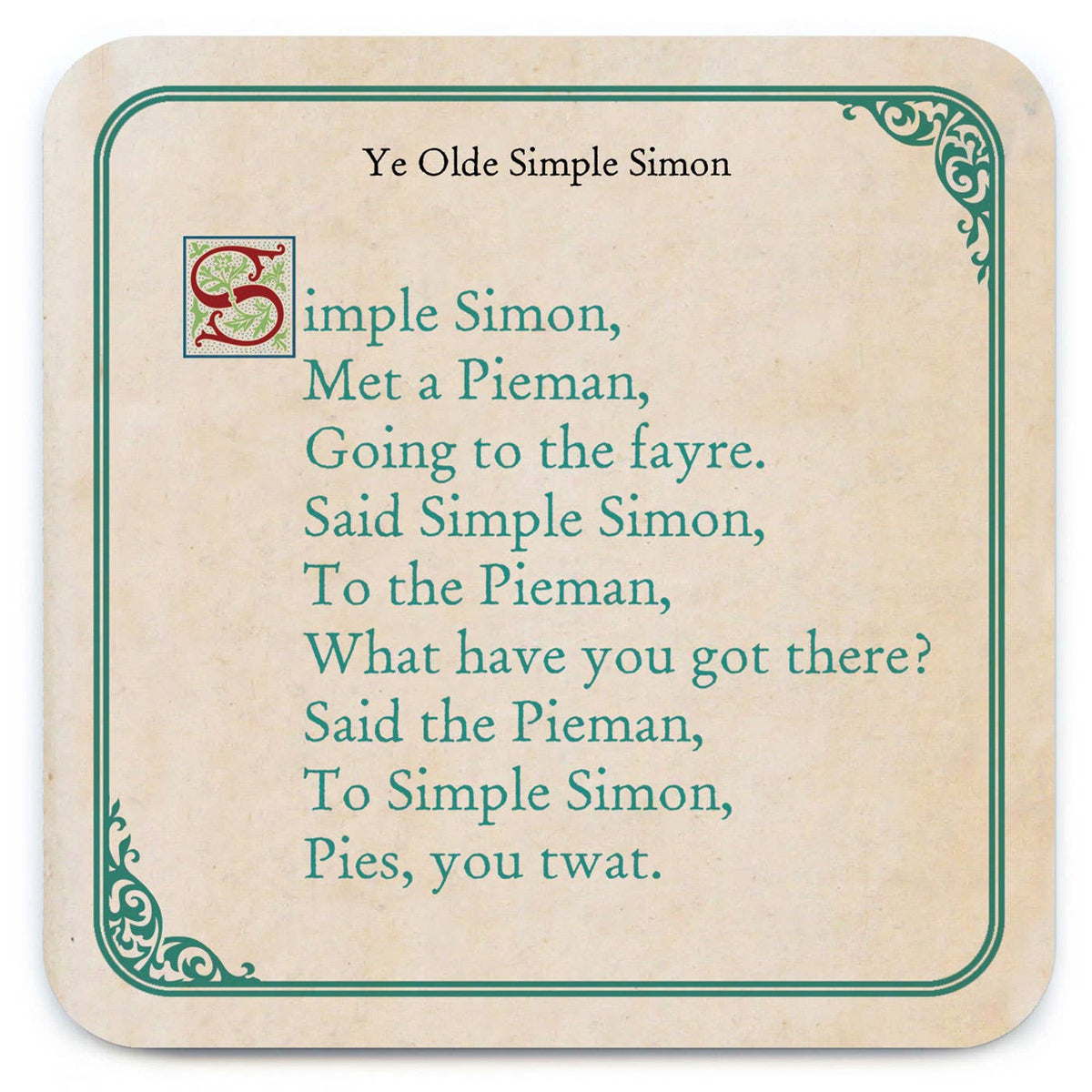 Funny Simple Simon nursery rhyme drinks coaster | Laughing Sisters UK