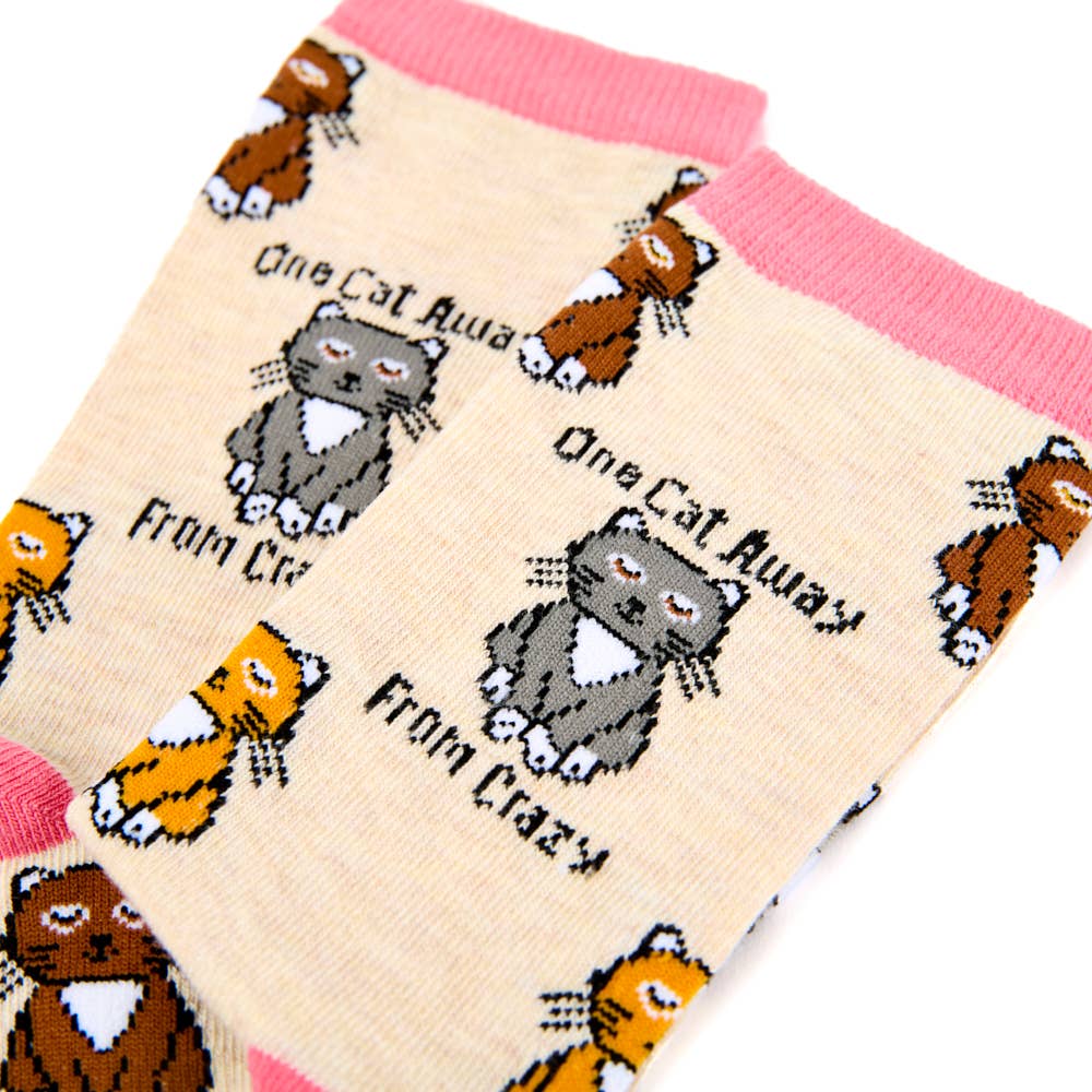 One cat away from crazy - funny womens cat socks | Laughing Sisters UK
