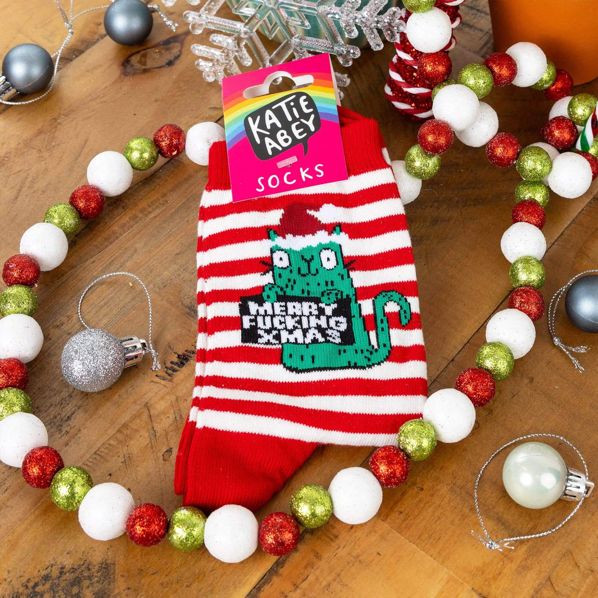 Merry Fucking Christmas - Katie Abey Cat Socks. Sweary Christmas Socks | Laughing Sisters UK