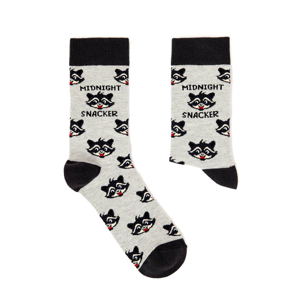 Midnight snacker racoon socks - funny socks | Laughing Sisters UK