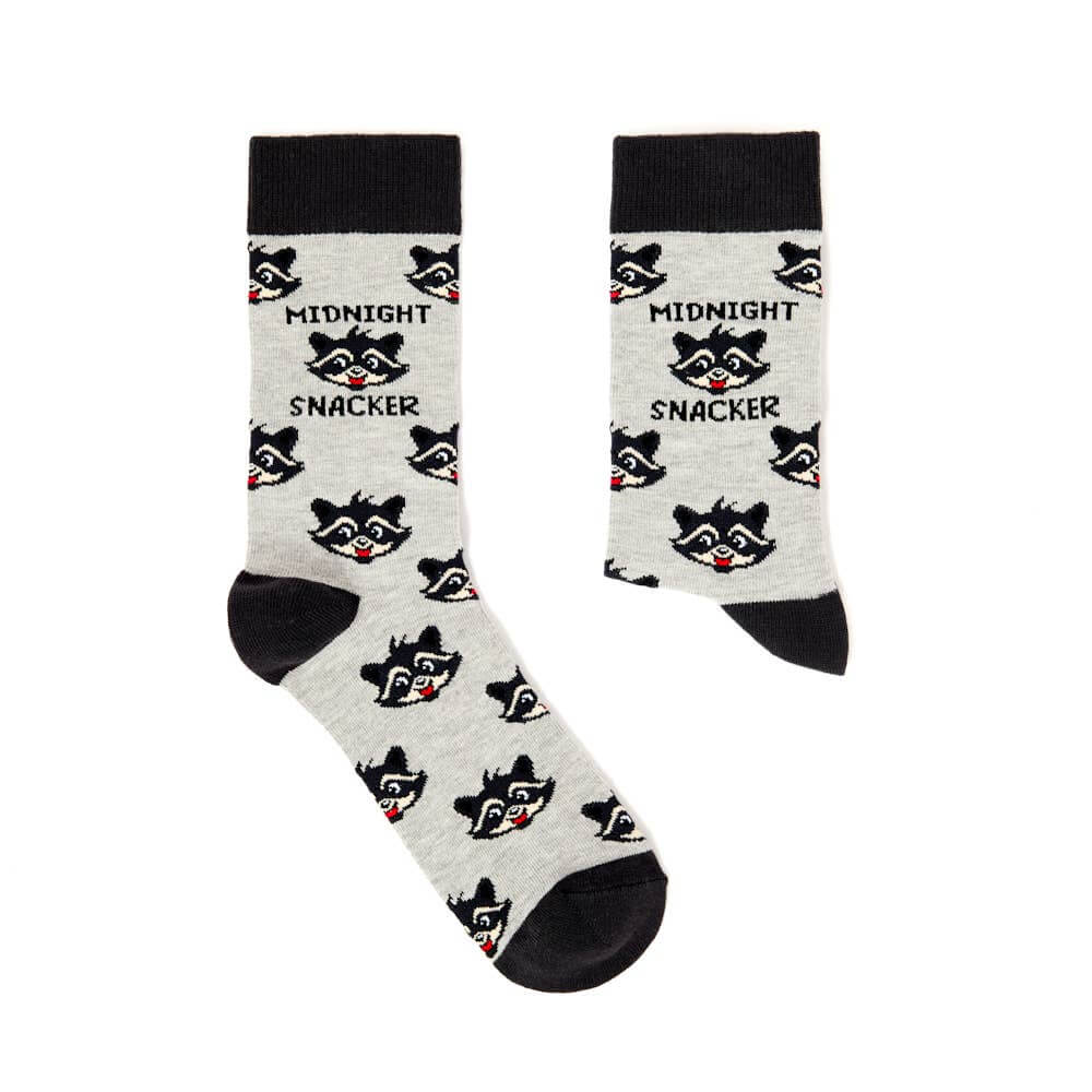 Midnight snacker racoon socks - funny socks | Laughing Sisters UK
