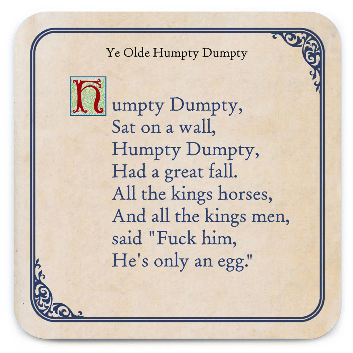 Funny Humpty Dumpty sweary drinks coaster | Laughing Sisters UK