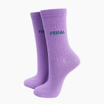 'Feral' purple glitter women's cotton socks - funny feminist gift | Laughing Sisters UK