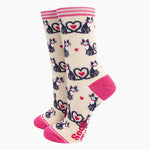 Love Heart cats - women's bamboo socks for valentines day | Laughing Sisters UK