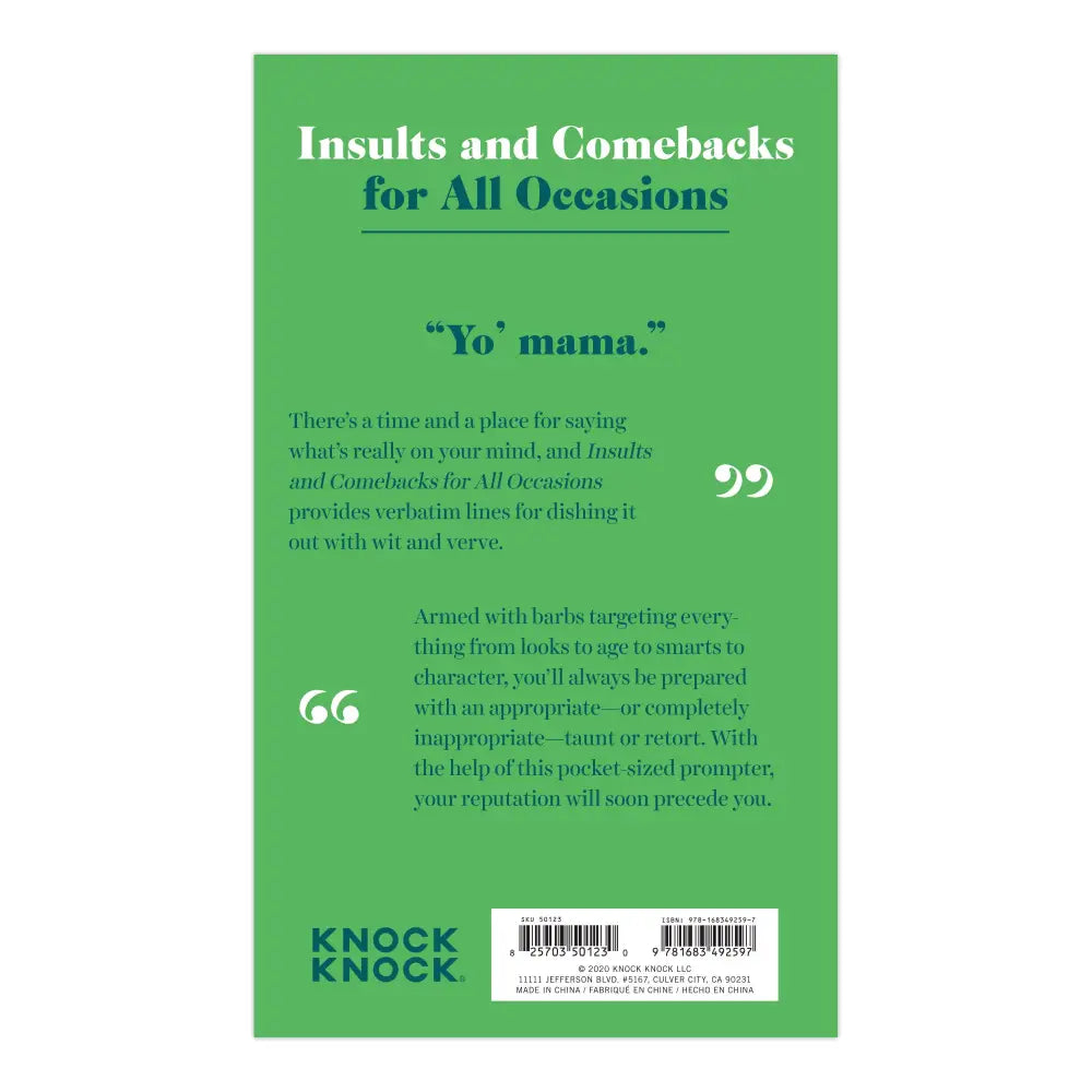 Insults & Comebacks - Lines for All Occasions Book - Books & Stationery