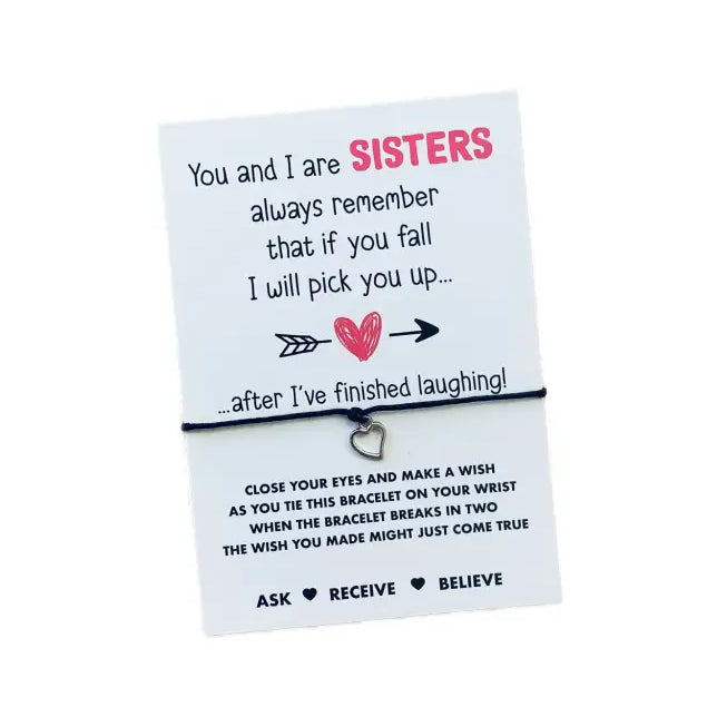 Sisters Heart Wish String Bracelet - Jewellery