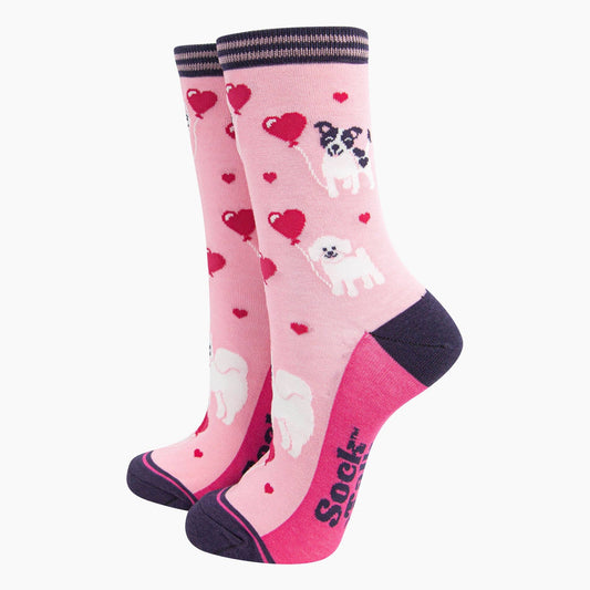 Pink Puppy Love Women's Bamboo Socks | Laughing Sisters UK