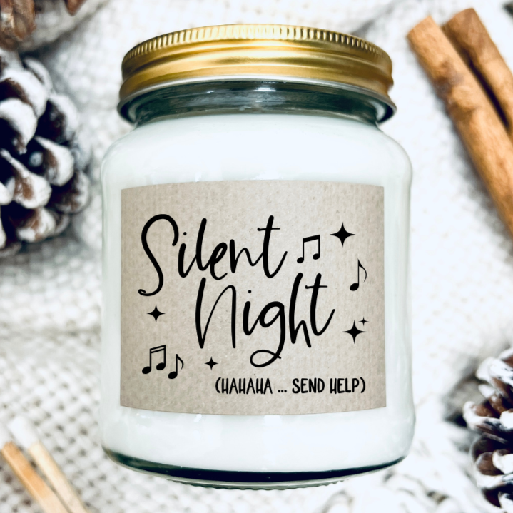 Funny 'Silent Night (send help) Scented Christmas Candle | Laughing Sisters UK