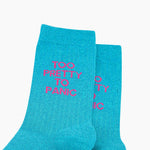 Too pretty to panic - turquoise glitter cotton women's socks | Laughing Sisters UK