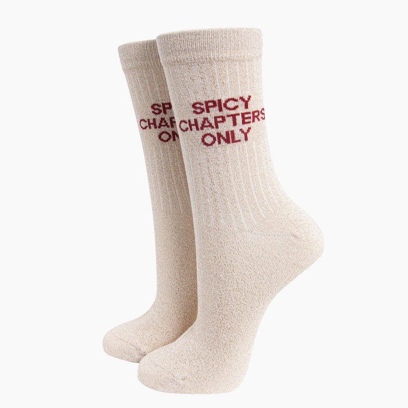 Spicy Chapters Only - cream glitter cotton socks. Literary book lover gift | Laughing Sisters UK