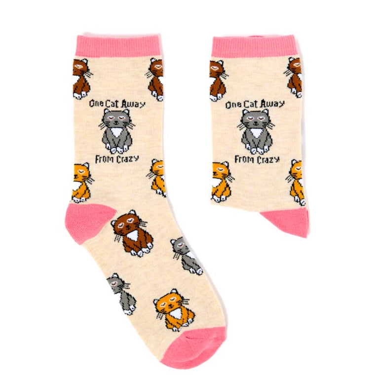 One cat away from crazy - funny womens cat socks | Laughing Sisters UK