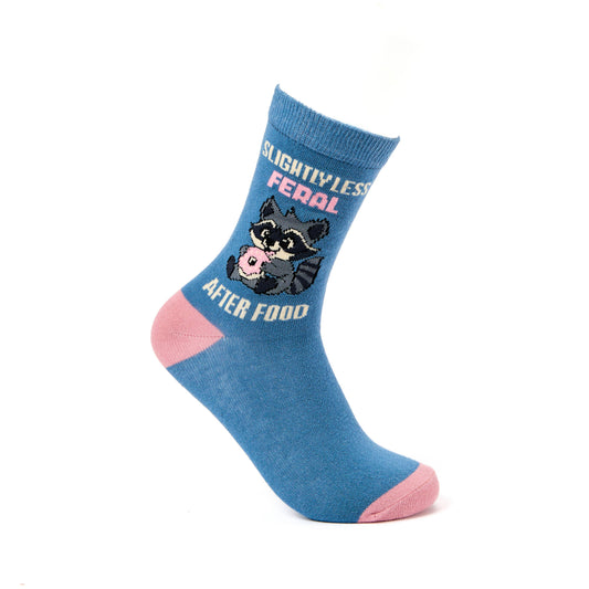 Slightly less feral after food - funny women's socks | Laughing Sisters UK