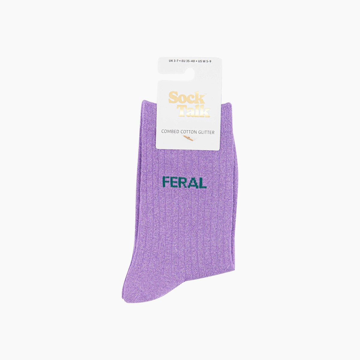 'Feral' purple glitter women's cotton socks - funny feminist gift | Laughing Sisters UK