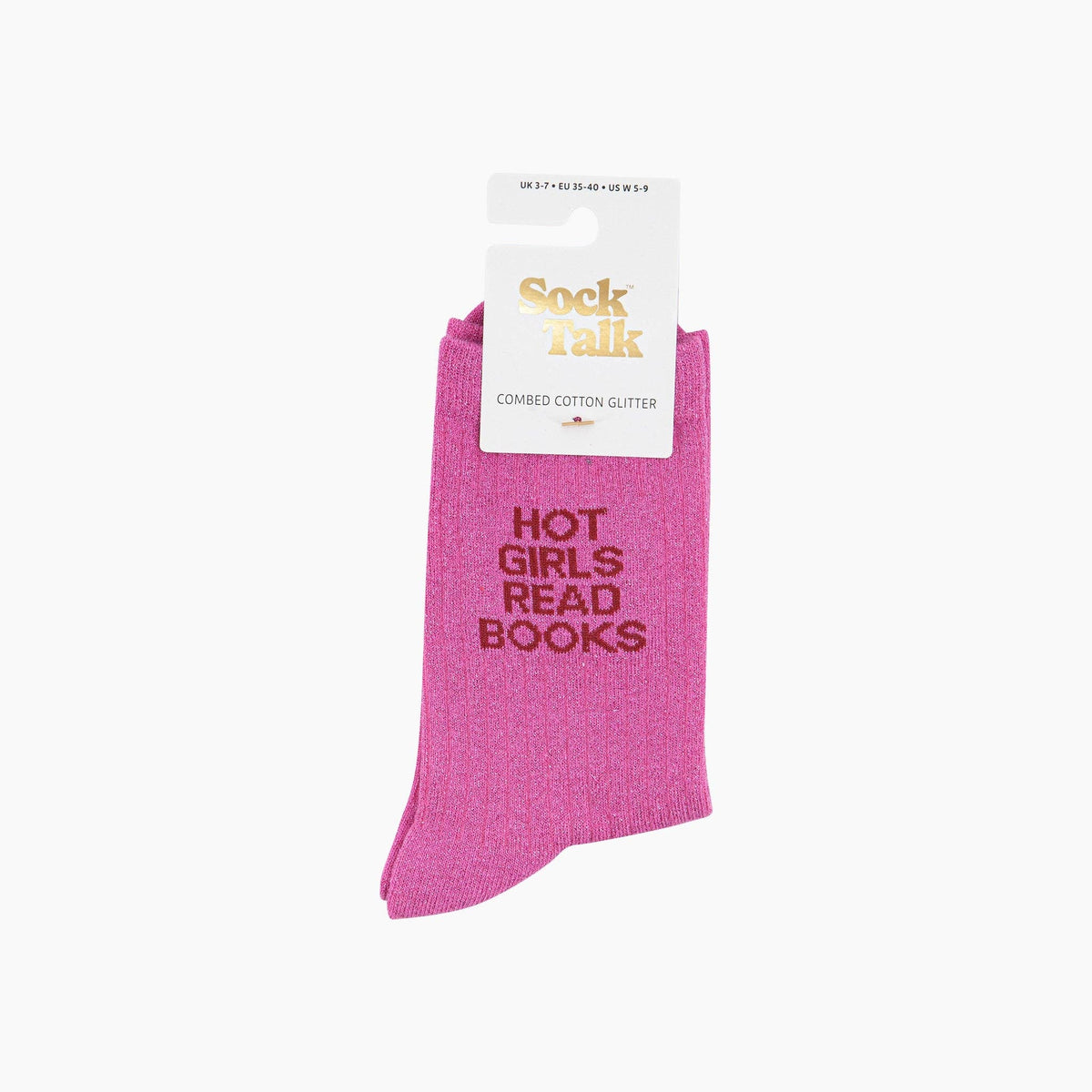 Hot girls read books - pink glitter socks. Socks for book lovers, literary gifts | Laughing Sisters UK