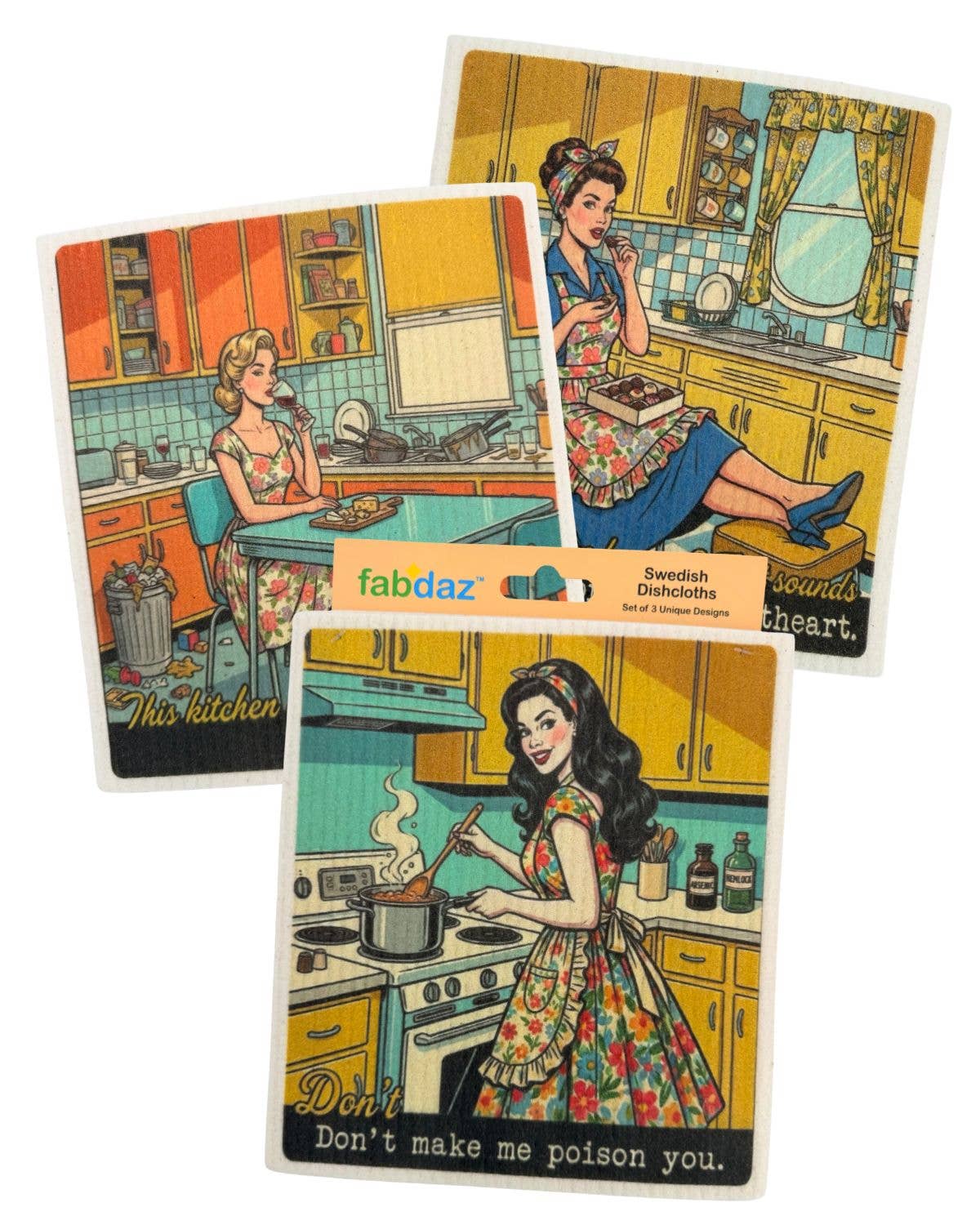 Funny Retro Housewife Swedish Dishcloths - funny housewarming gift | Laughing Sisters UK