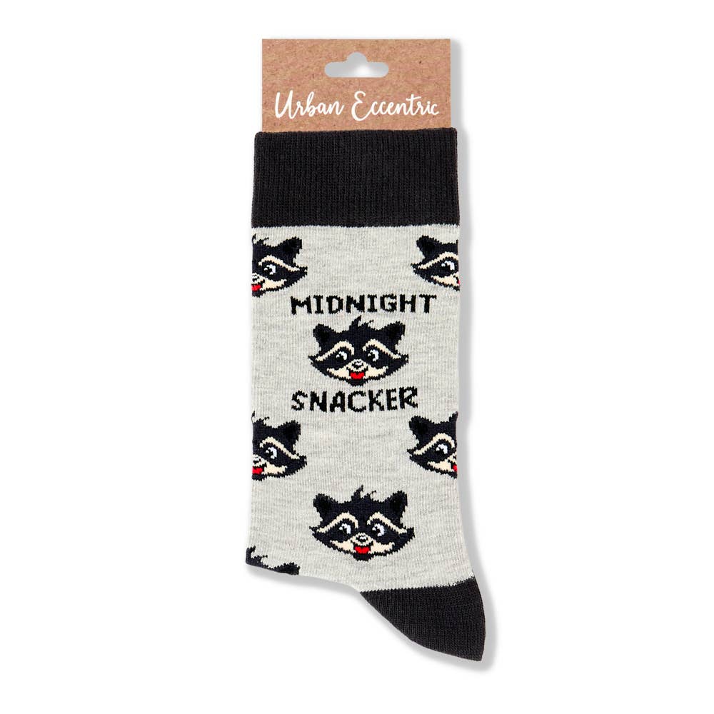 Midnight snacker racoon socks - funny socks | Laughing Sisters UK