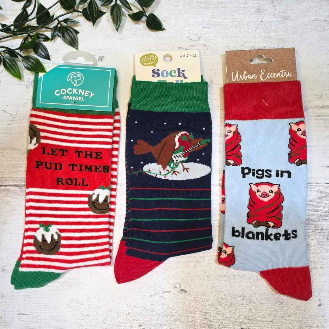 Pigs & Puds Christmas Sock Bundle - funny xmas socks for men | Laughing Sisters UK