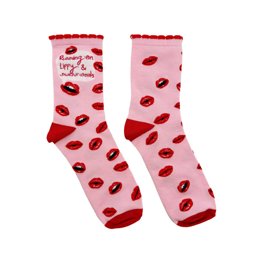 Running on lippy & swear words - funny women's socks | Laughing Sisters UK