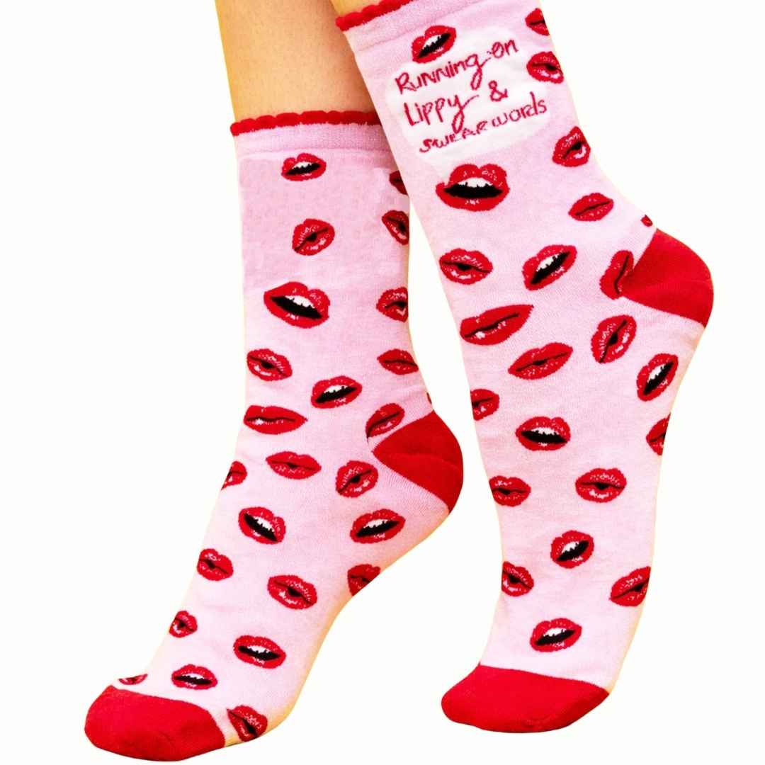 Running on lippy & swear words - funny women's socks | Laughing Sisters UK