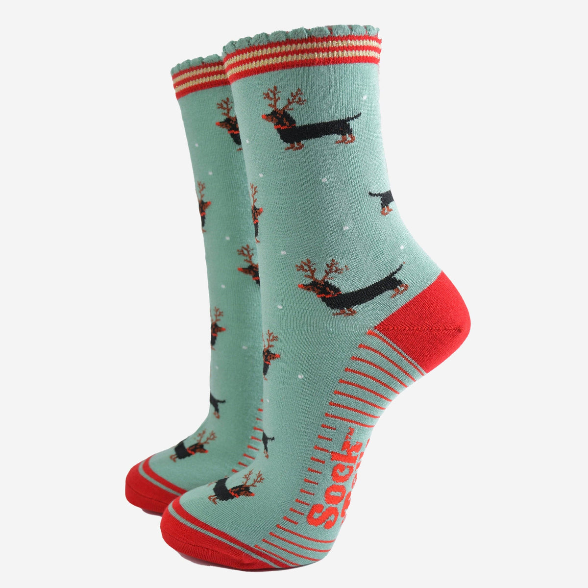 'Sausage Dog Reindeer' Christmas Women's Bamboo Socks | Laughing Sisters UK