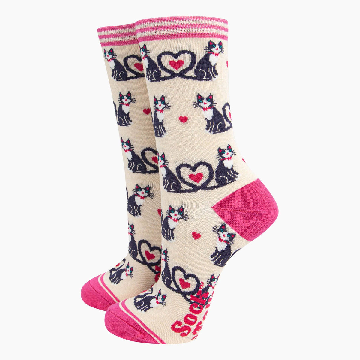 Love Heart cats - women's bamboo socks for valentines day | Laughing Sisters UK