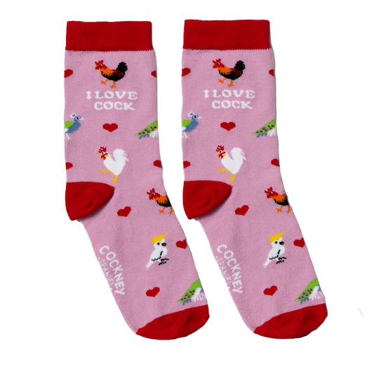 Pink 'I love cock' women's socks - funny valentines gift | Laughing Sisters UK