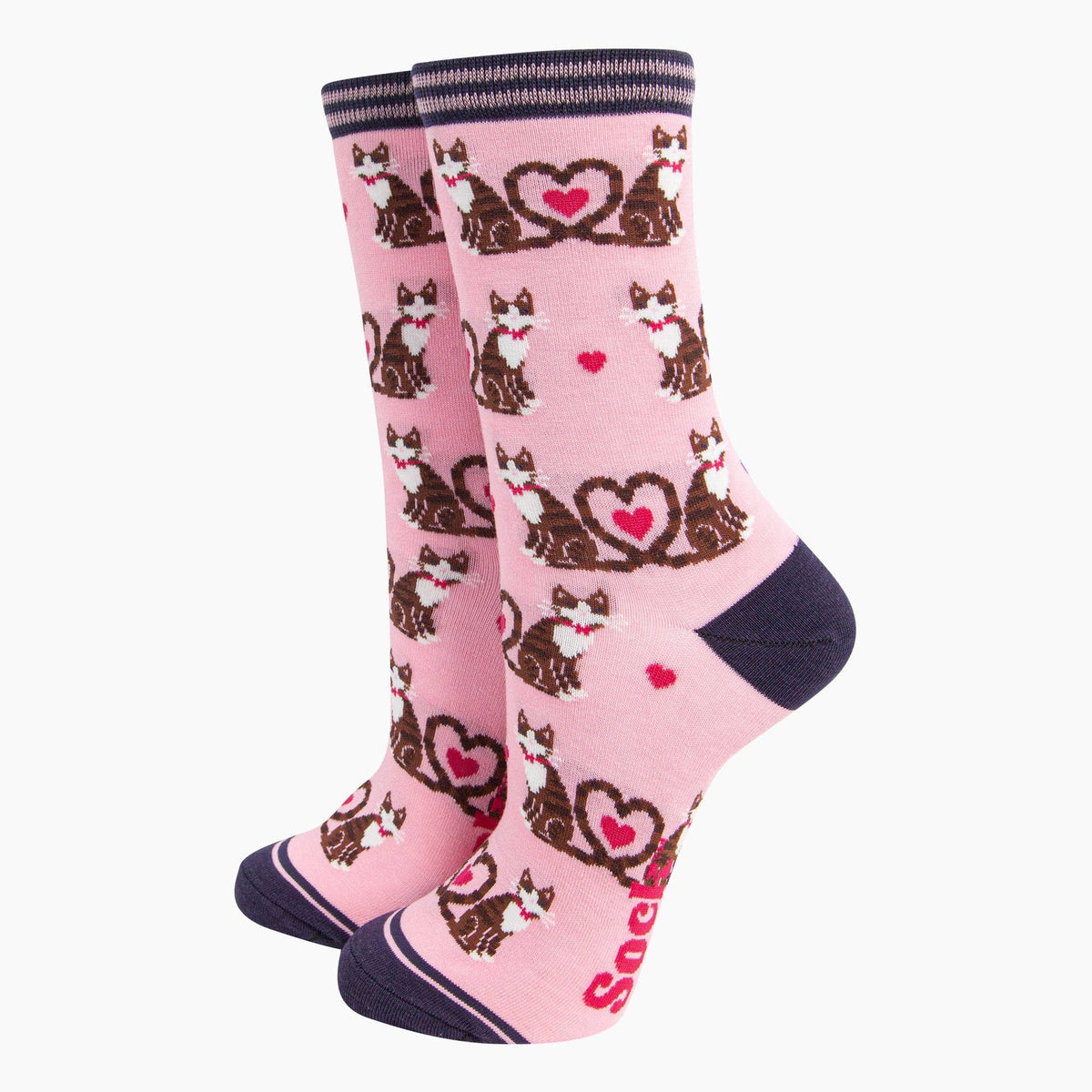 Pink womens bamboo socks for cat lovers | Laughing Sisters UK