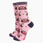 Pink womens bamboo socks for cat lovers | Laughing Sisters UK