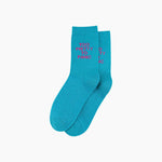 Too pretty to panic - turquoise glitter cotton women's socks | Laughing Sisters UK