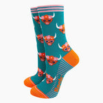 Floral Highland Cow women's socks | Laughing Sisters UK