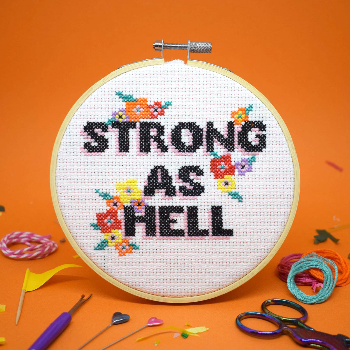 Strong as hell - cross stitch kit | Laughing Sisters UK
